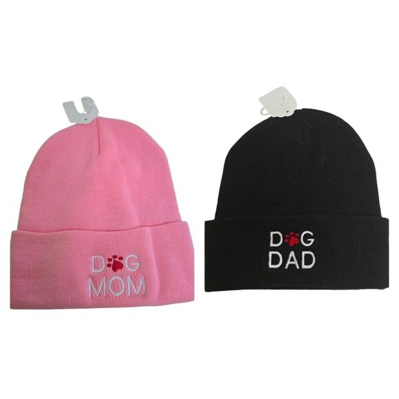 Dog Dad/ Dog Mom NWT Black Pink Acrylic Beanies One Size